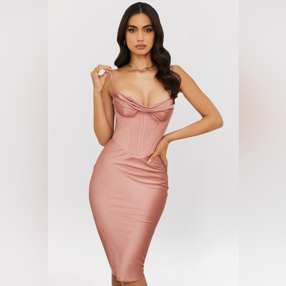 House of CB Myrna Rose Satin Corset Dress S